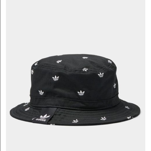 adidas Originals All Over Print Trefoil Bucket Hat - Black/White - Picture 2 of 5